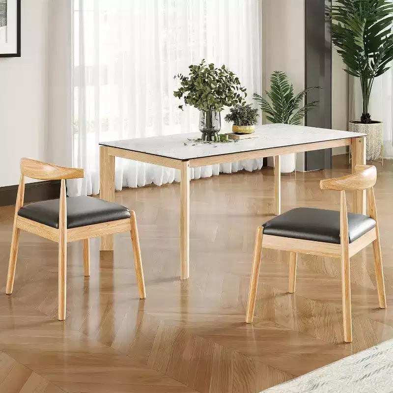 Pexfix Natural-black Faux Leather Dining Room Chair Set of 2