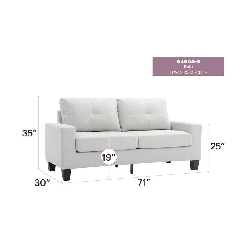 Newbury 71 in. W Flared Arm Faux Leather Straight Sofa - 32L x 71W x 36H