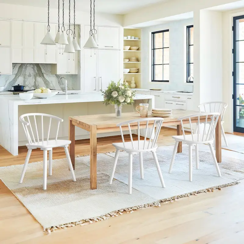 Modern Kitchen Wooden Spindle Back Armless Set of 4 Dining Chairs