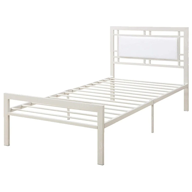 White Faux Leather Upholstered Full Bed with Metal Frame & Headboard – 1-Person