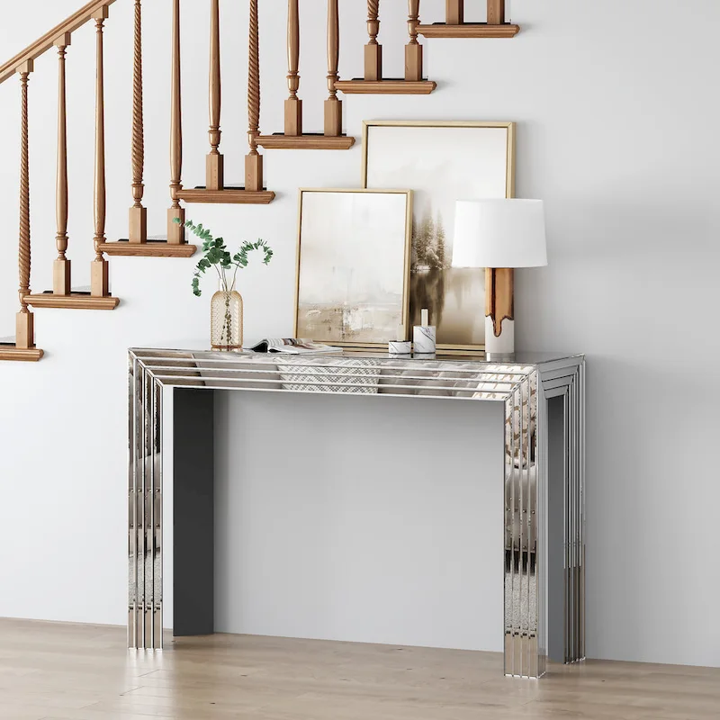 Silver Modern Style Console Sofa Table, Slim Hallway Accent Table