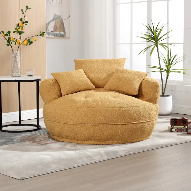 Oversized Round Fabric Lounge Chair with Curved Back