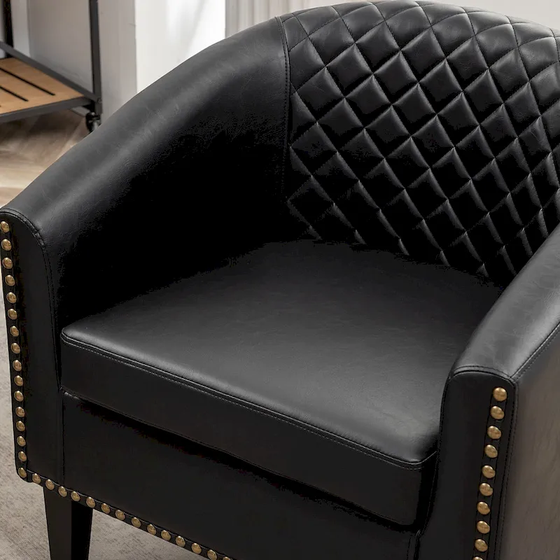 KINWELL 29  PU Faux Leather Club Armchair with Nailheads, Set of 2