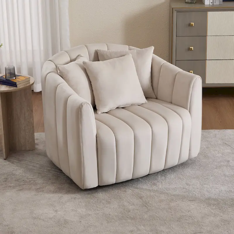 Modern Velvet Swivel Accent Chair,Sofa Chair with Pillows