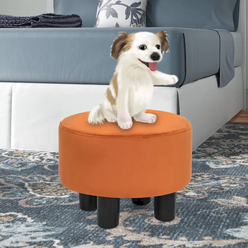 Round Ottoman Velvet Footrest Stool Modern Padded Seat Footstool