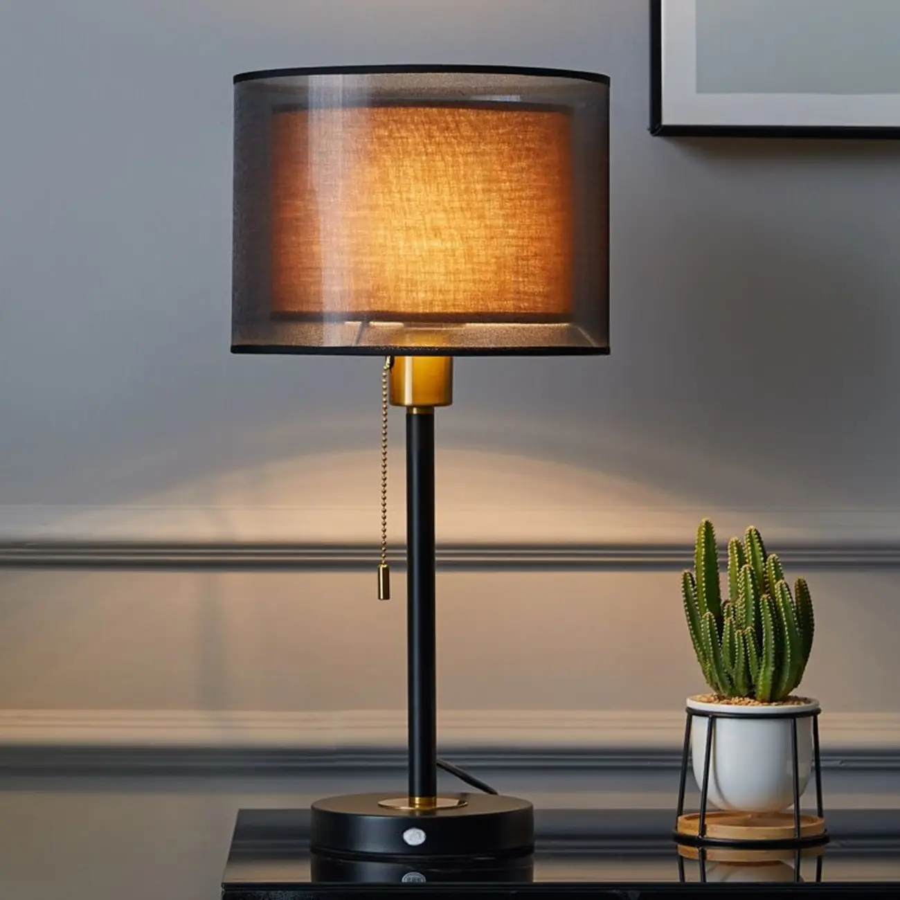 Modern Metal LED Table Lamp with Fabric Shade