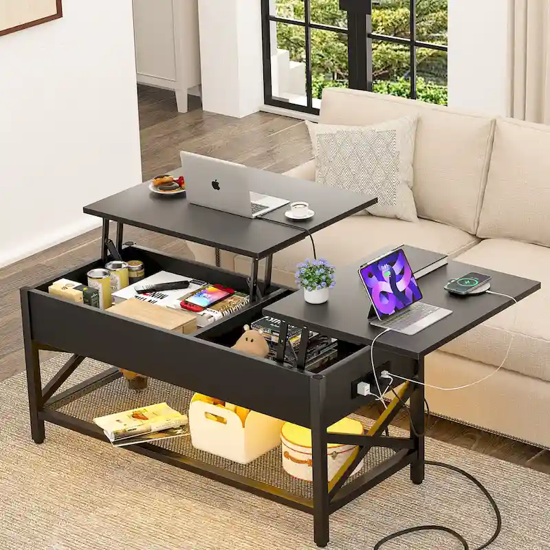Rustic Brown / Grey Oak / Black / Walnut | Dual Lift-Top Coffee Table | 2-Person
