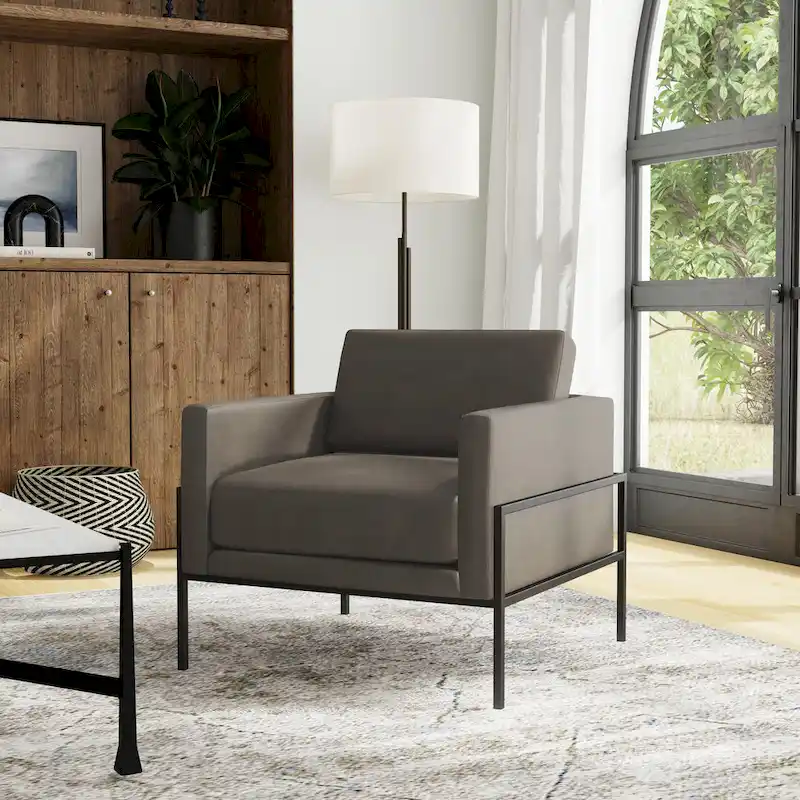 Modern Upholstered Club Chair, Camel/Grey/Blue/Brown, Metal Frame, Single