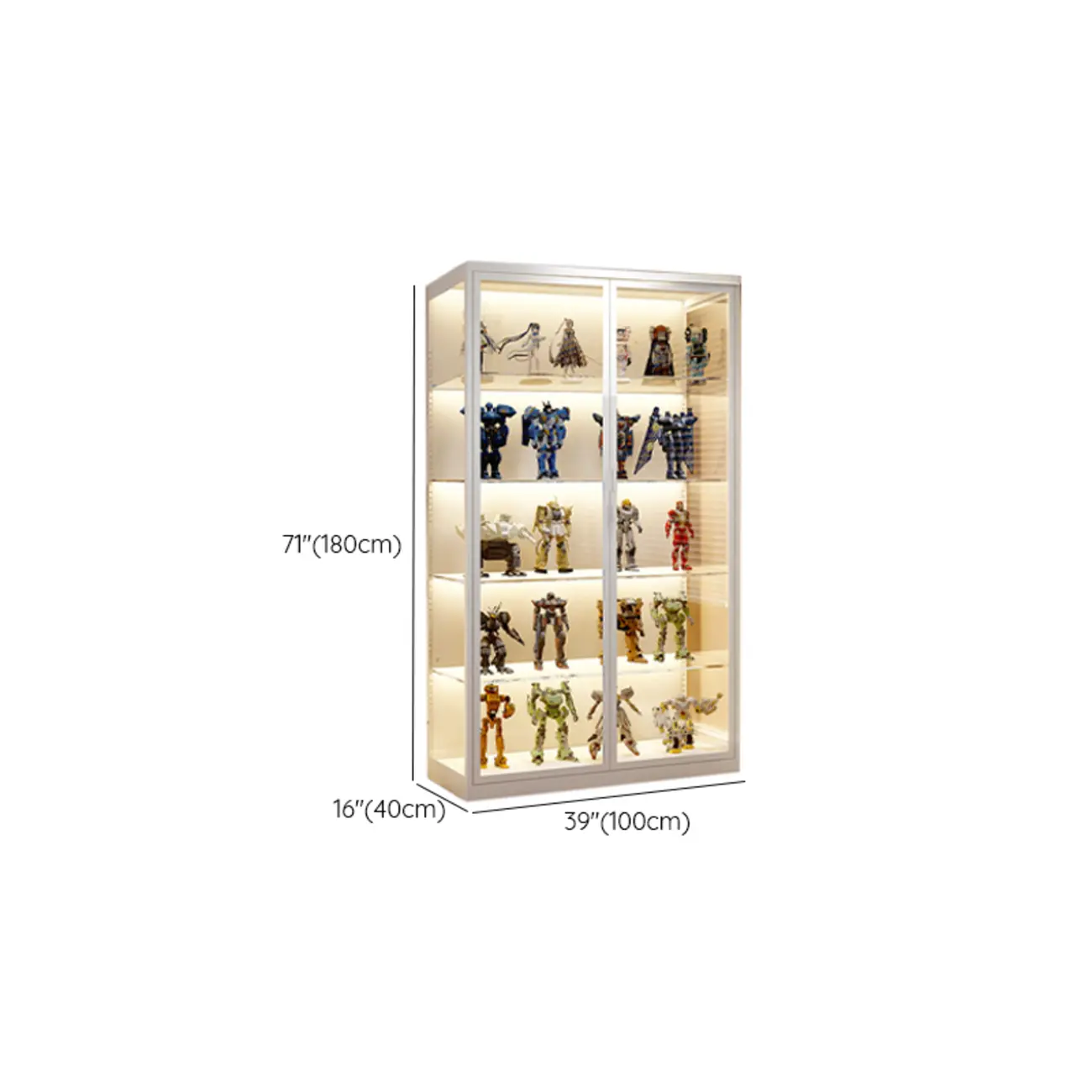 Freestanding Modern Metal Glass LED Lighted Curio Cabinet