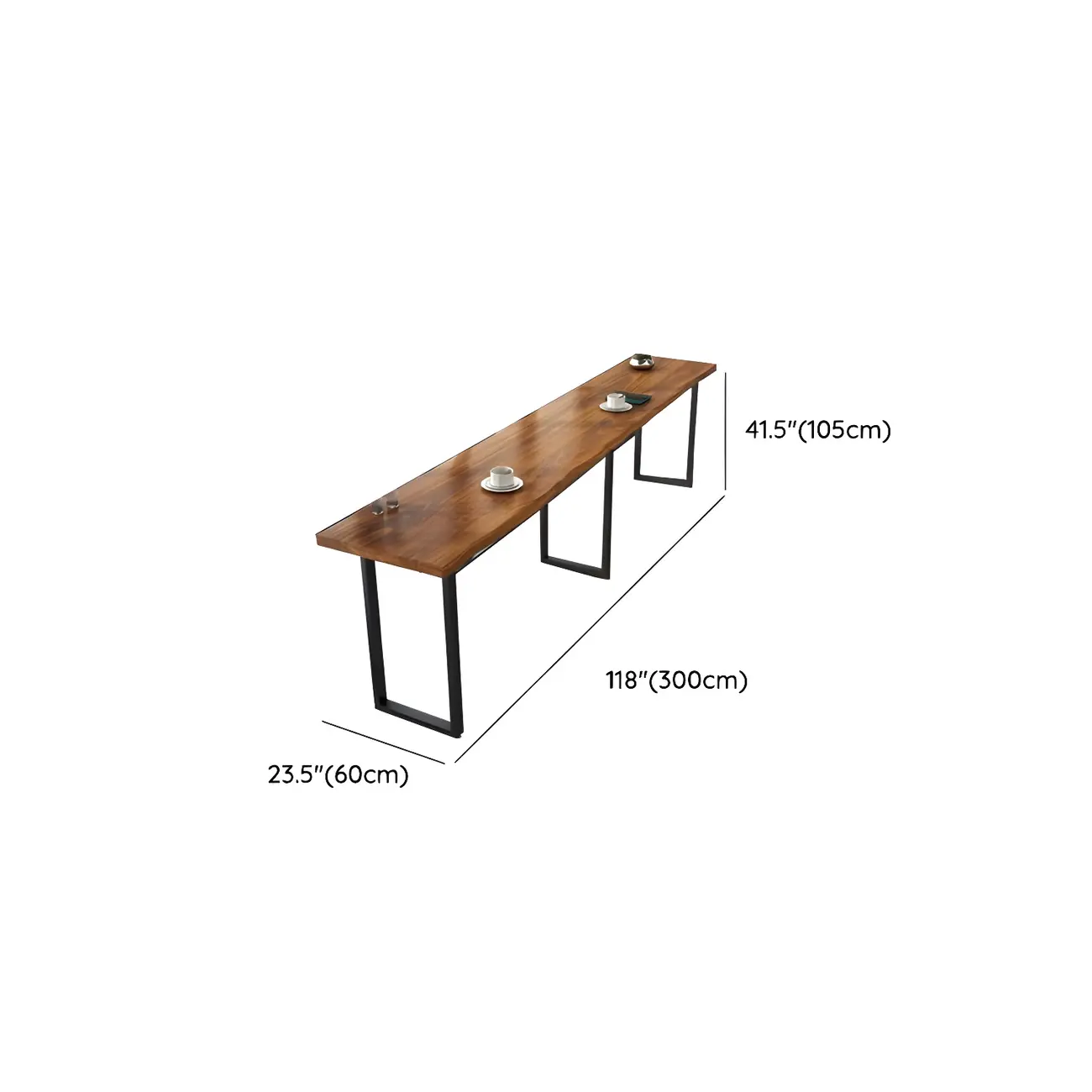 Pine Wood Rectangular Metal Base Bar Table Brown
