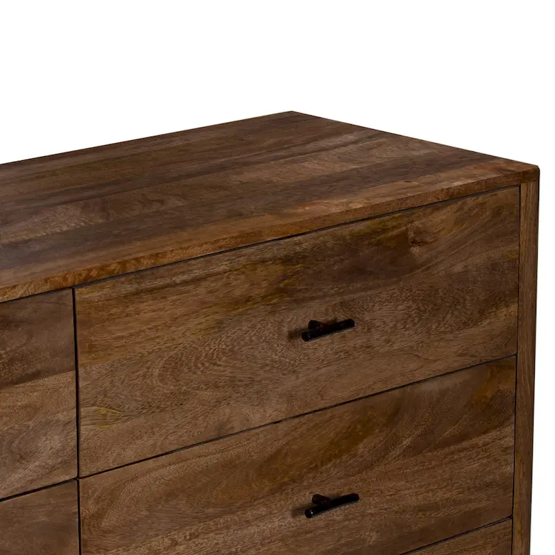 Tao 6 Drawers Dresser, Mango Wood, Walnut Finish, 60