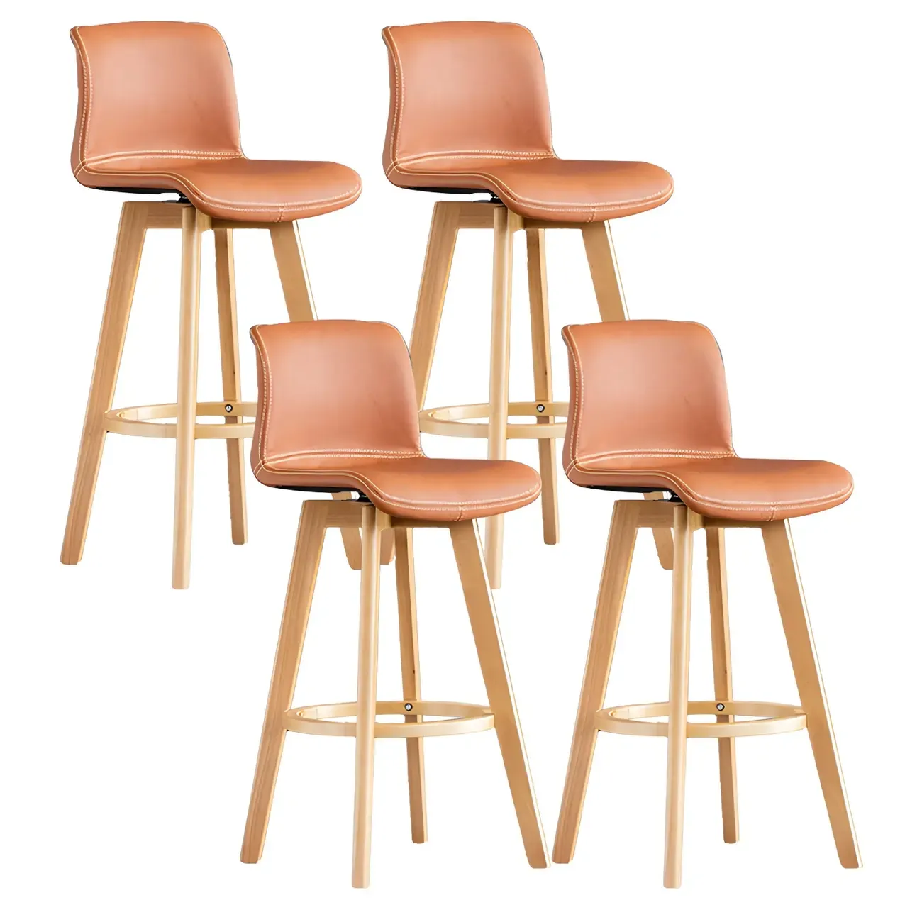 Mid-Century Distressed Leather Swivel Bar Stool with Back