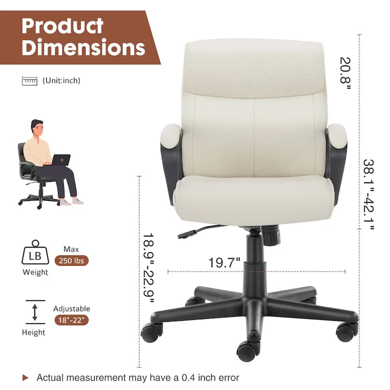 Office Desk Chair with Padded Armrests PU Leather Home Office Chair