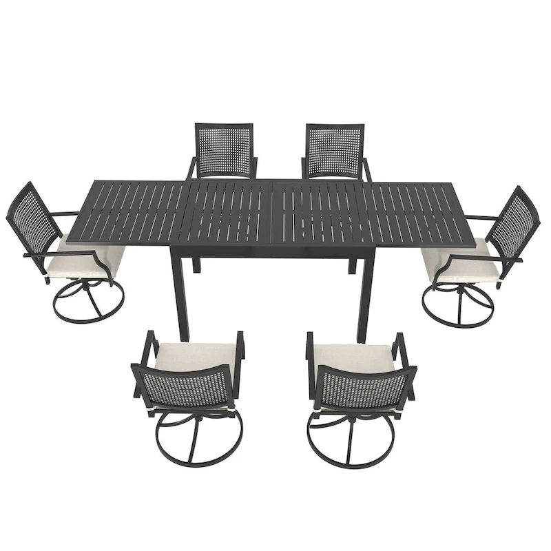 Aluminum Patio Extendable Dining Table with Chair (set of 7)