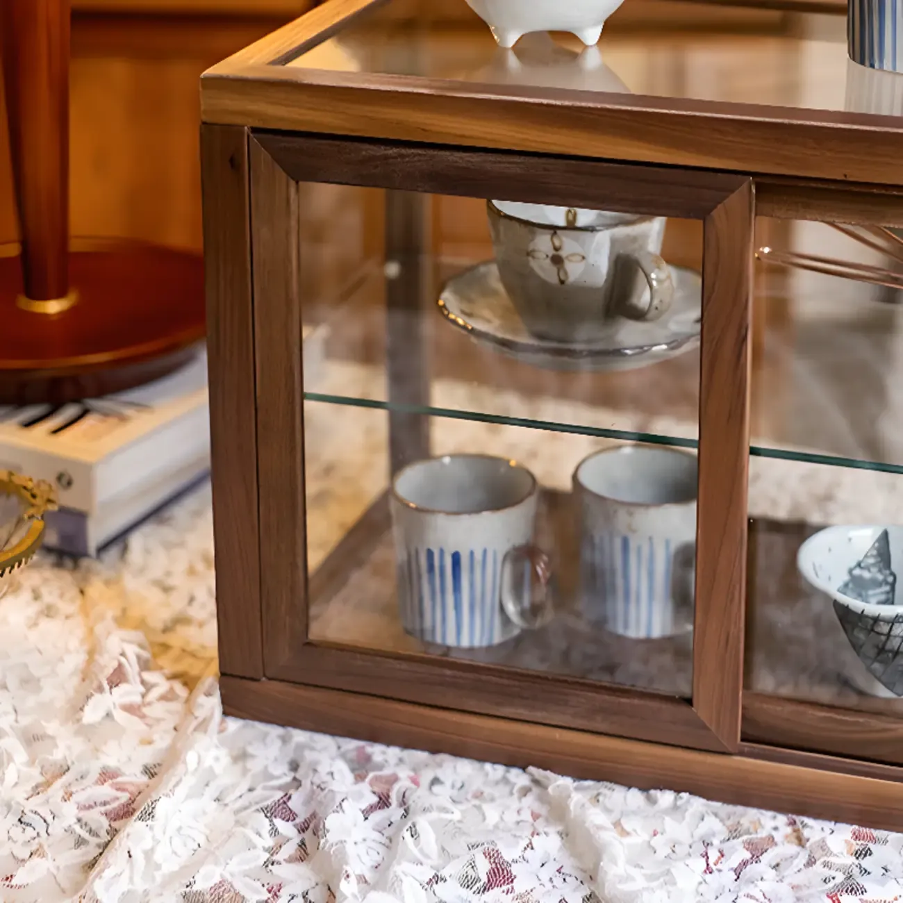 Small Wooden Glass Display Curio Cabinet Tableytop