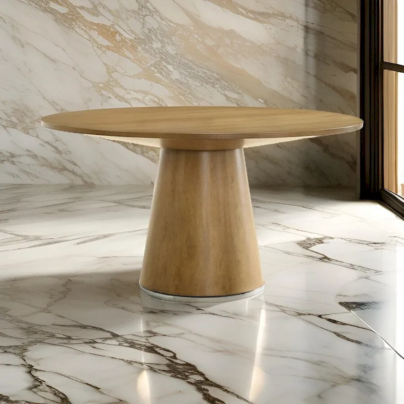 47 Inch Dining Table, Round Tabletop, Pedestal Base, Brown Finish