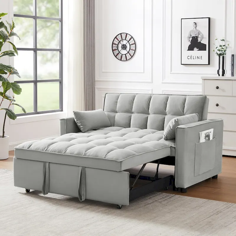 Modern Velvet Loveseat Futon Sofa Couch Pullout Bed,Small Love Seat