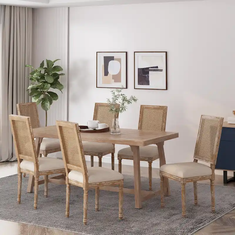 Regina French Country Wood and Cane Upholstered Dining Chair (Set of 6)