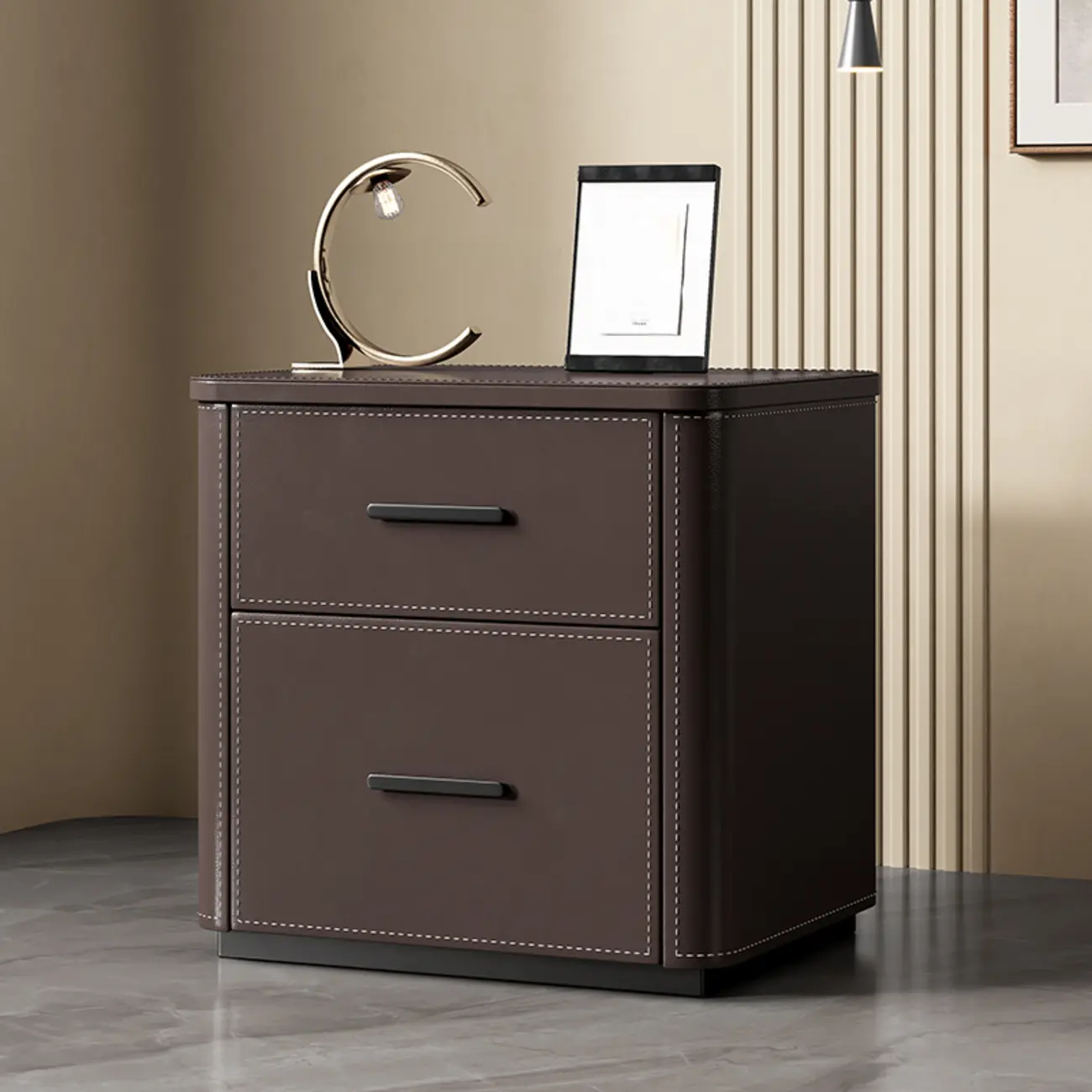 Modern Pine Wood Top 2 Drawers Nightstand