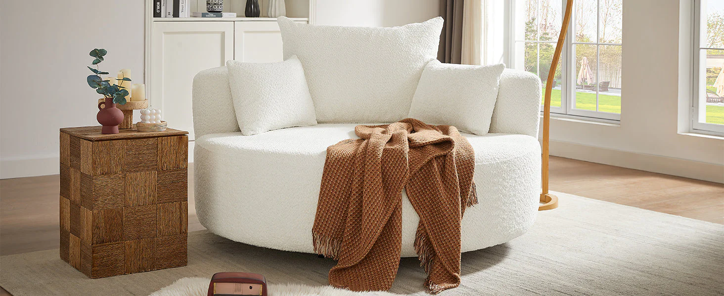 Walker Edison | 360¡ã Swivel Accent Round Sofa Chair with Pillows