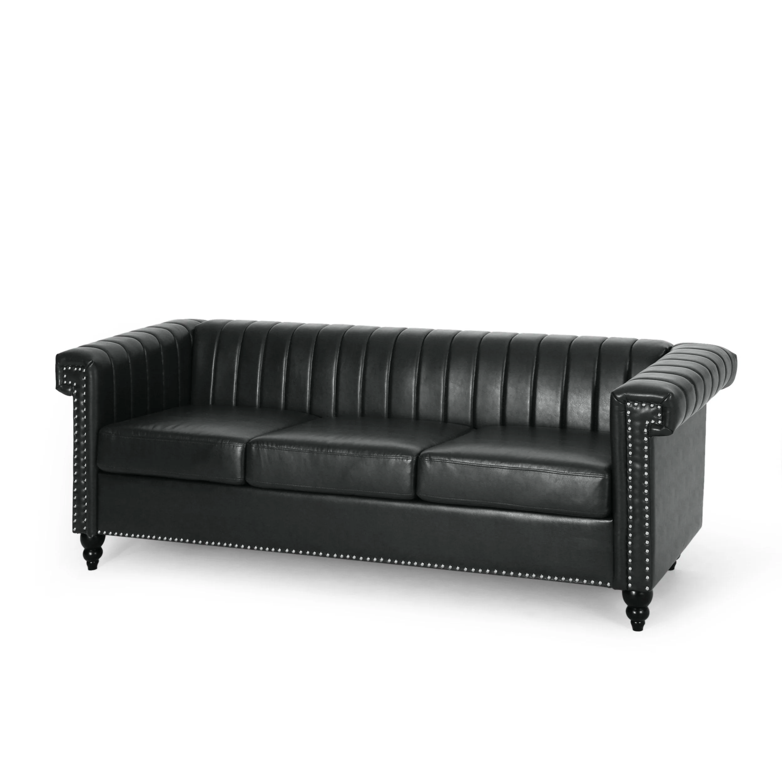 Contemporary Channel Stitch 3 Seater Sofa with Nailhead Trim - NH538413