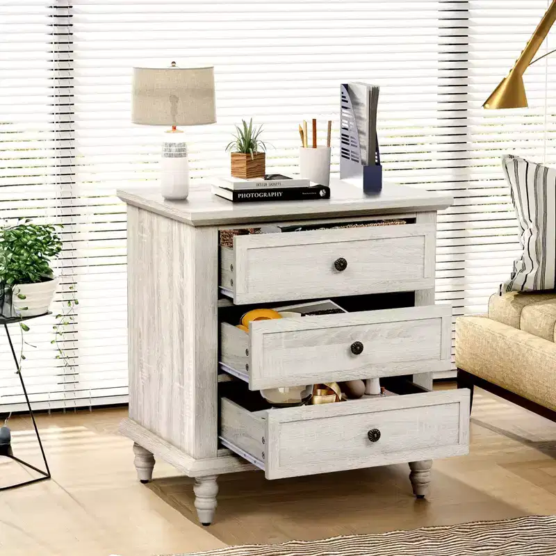 Karl Home 3-Drawer White Particle Board 24.8in. W Nightstands