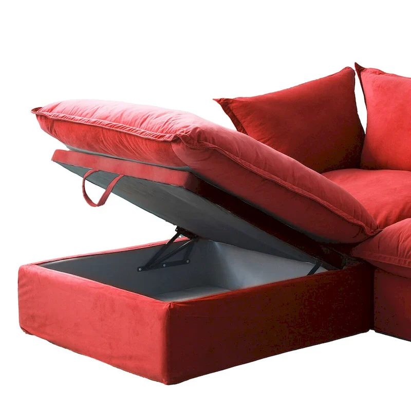 Cloud Sectional Sofa Down Feather Modular Couch L-shaped Velvet Wide Deep Seat Convertible Sofa.