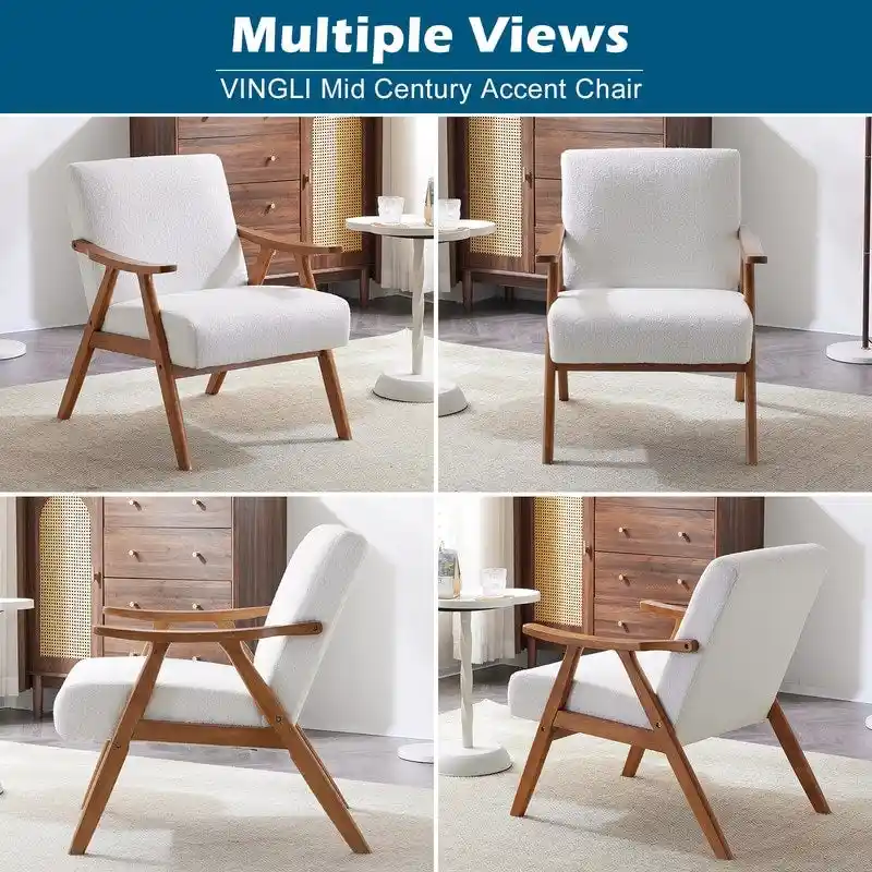VINGLI Mid-Century Retro Modern Upholstered Lounge Chair Fabric Accent Chair Sturdy Wooden Frame Armchair