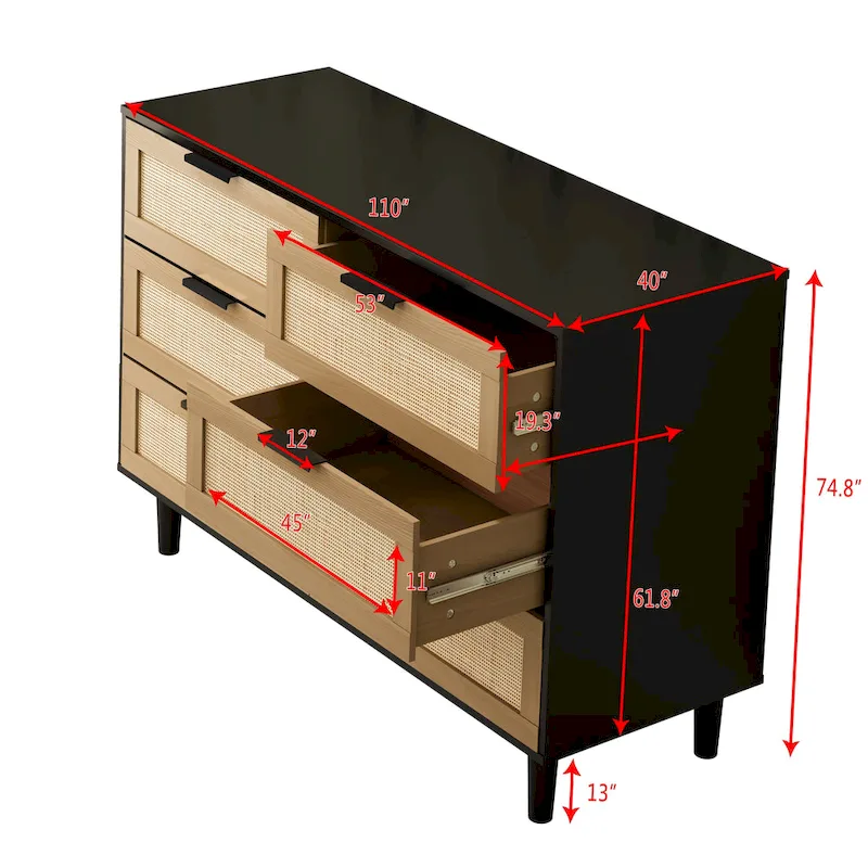 6-Drawer Rattan Dresser