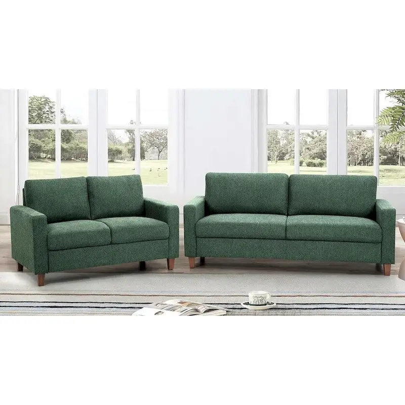 Miles 2 Piece Sofa and Loveseat Sets with Reversible Back Pillows Mid Century Modern Sofa