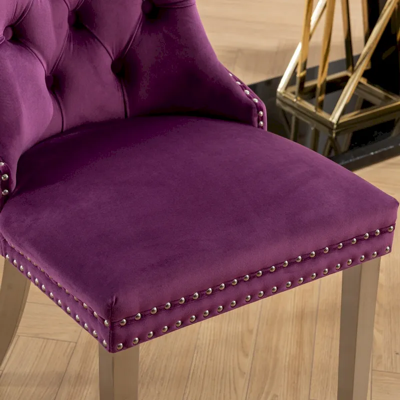 Velvet Dining Chair with Nailhead Trim and Chrome-Plated Stainless Steel Legs