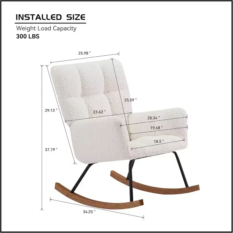 Acekool Rocking Chair, Ergonomic Lounge Recliner with High Backrest and Armrests, Upholstered Single Sofa for Living Room Bedroom Nursery