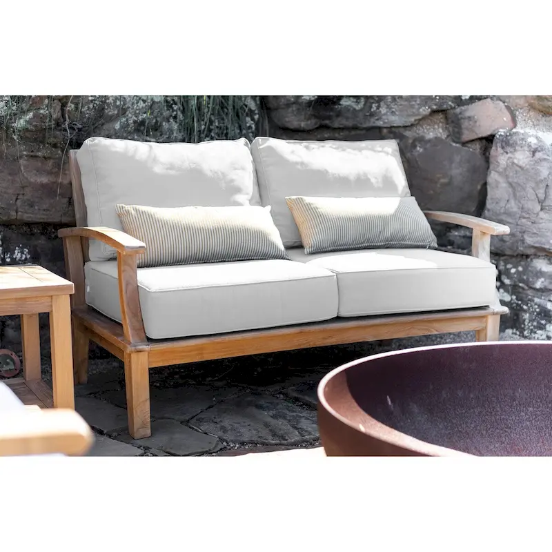 Laurel Tan Teak 57 Outdoor Sofa with Cushions
