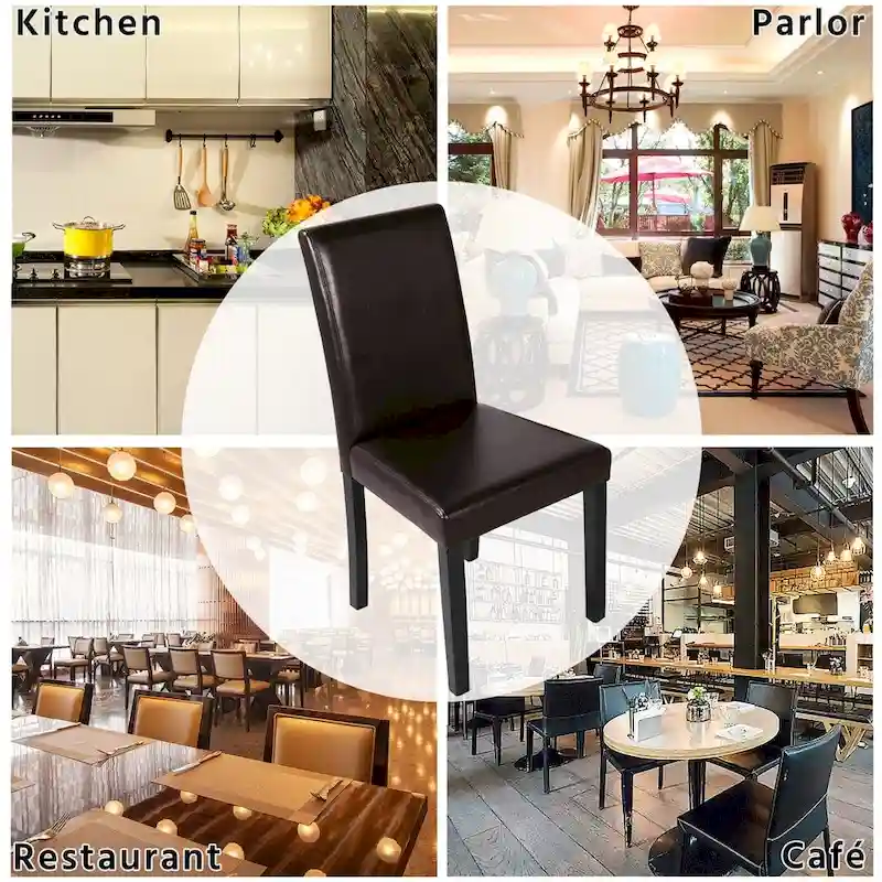 High-Back Faux Leather Dining Chairs with Foam Cushion & Rubberwood Legs – Black / Grey / Brown / White