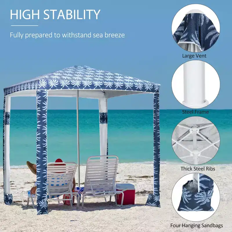 Quick Beach Cabana Canopy Umbrella, 6.5' Easy-Assembly Sun-Shade Shelter with Sandbags and Carry Bag, Cool UV50+ Fits Kids & Family