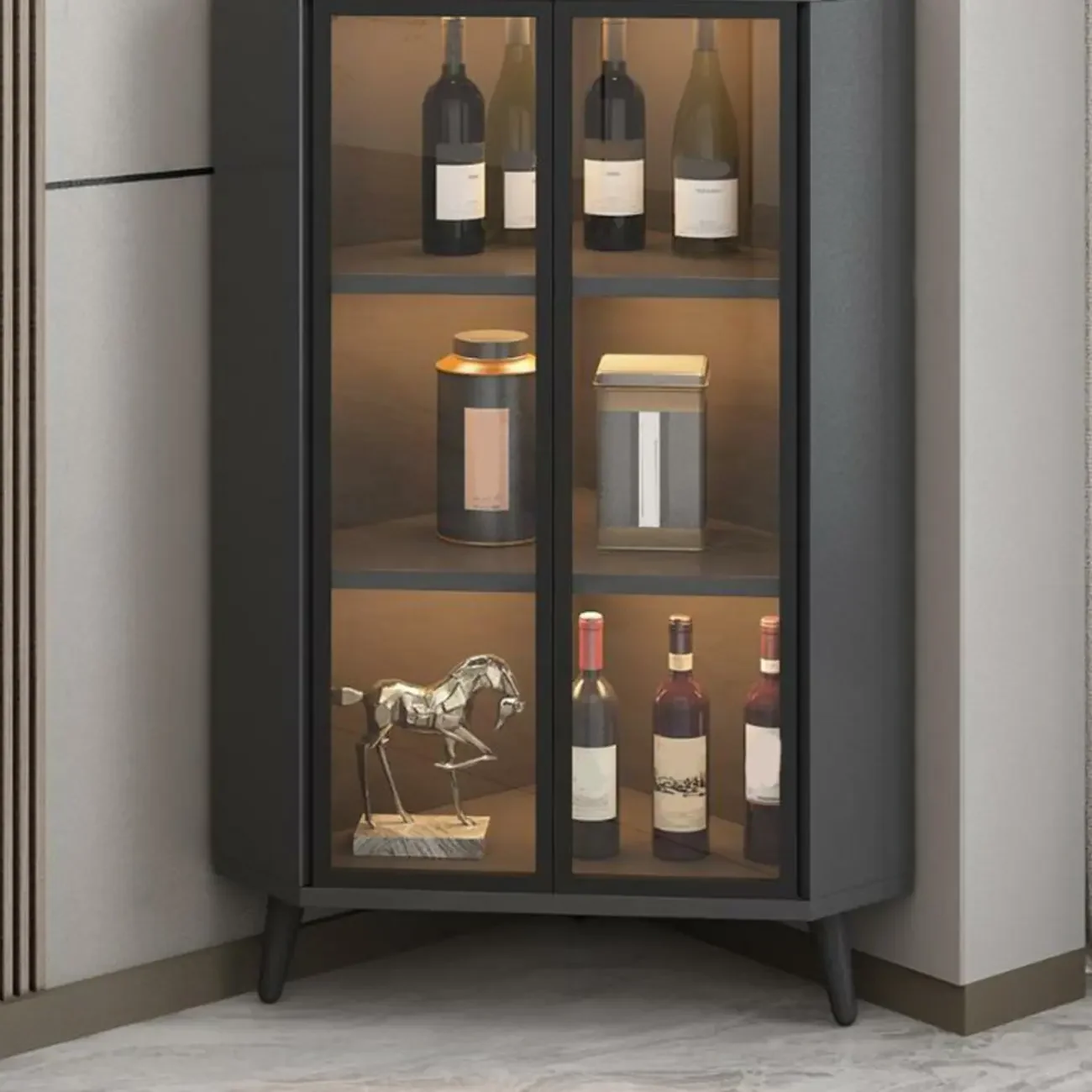 Modern Glam White-Gold Wood Glass Display Cabinet