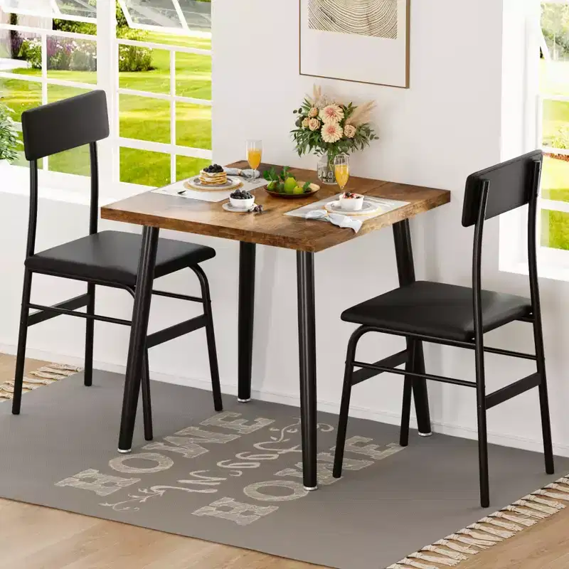 Dining Table Set for 2, Rectangular Kitchen Table & Upholstered Chairs for 2, 3 Piece Dining Room Table Set w/Chamfer Design, for Kitchen, Apartment
