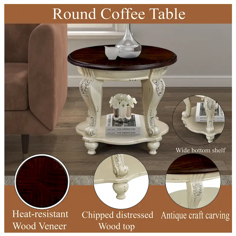 Round End Table with Lower Shelf and Cabriole Legs