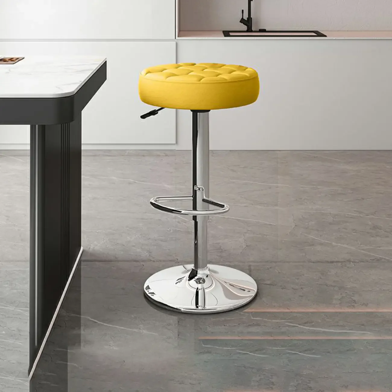 Leather Upholstered Adjustable Swivel Bar Stools