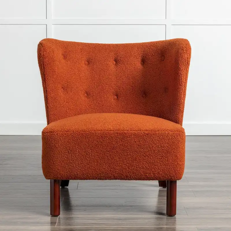 Armless Accent Chair with Sherpa Fabric and Wood Legs