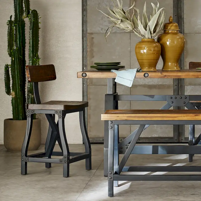 Amber/Oak Industrial Wood & Metal Counter Stool with Removable Back, 1-Person