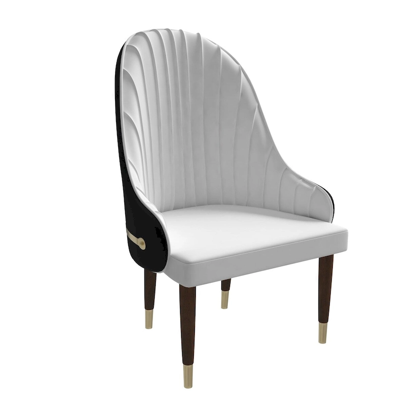 Leather Dining Chair with a Ripple Back and Gold Accents Design Elara Collection