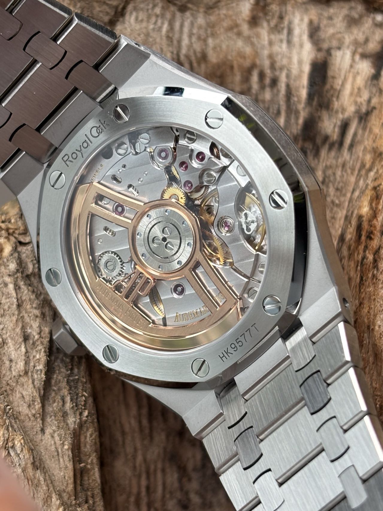 Audemars Piguet Royal Oak replica caseback with clone 4302 automatic movement and decorated rotor