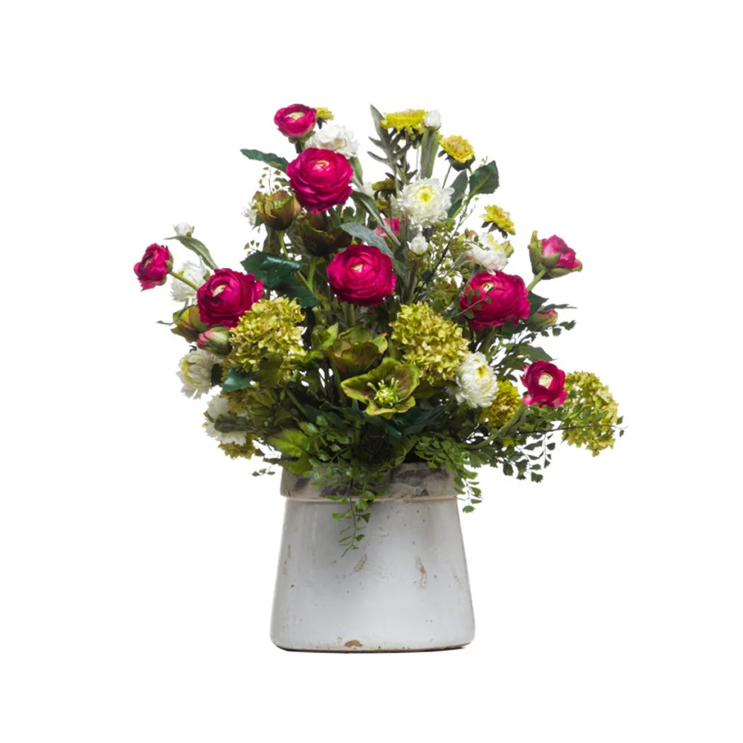 MIXED PK/GRN STONEWARE POT 24