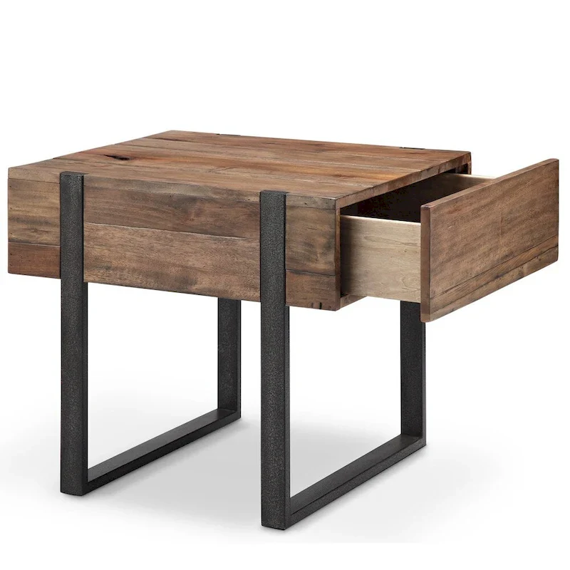 Reclaimed Wood Rectangular End Table with Hidden Drawer