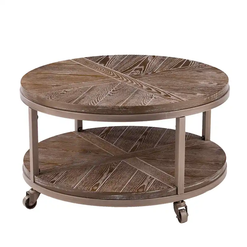 SEI Furniture Kenya Industrial Rustic Round Wood Coffee Table with Shelf