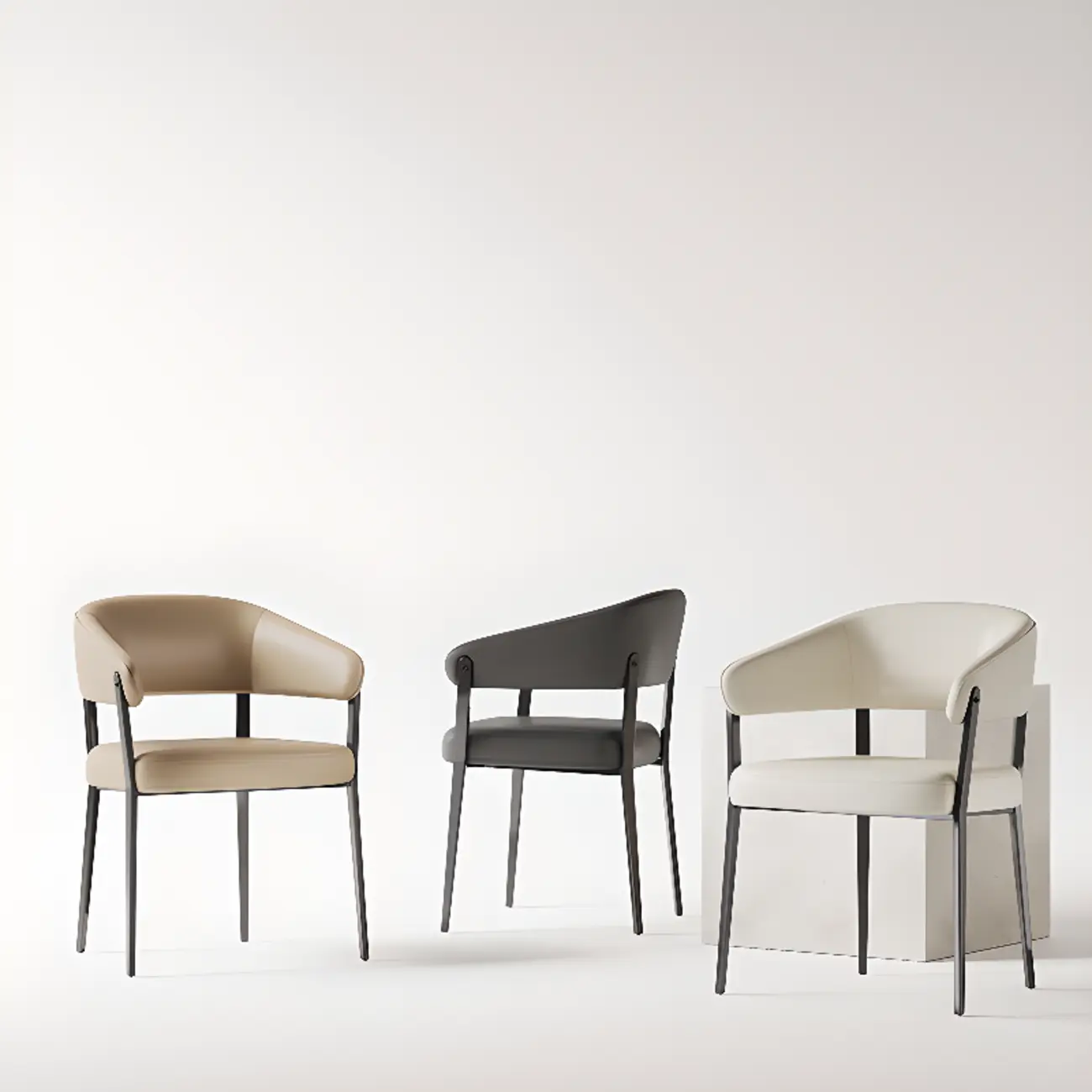 Modern Faux Leather Arm Dining Chair Open Back Alloy Legs