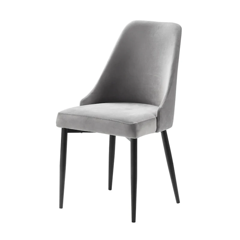 19 Inch Side Dining Chairs Set of 2, Tall Curved Back, Gray Velvet, Black Metal