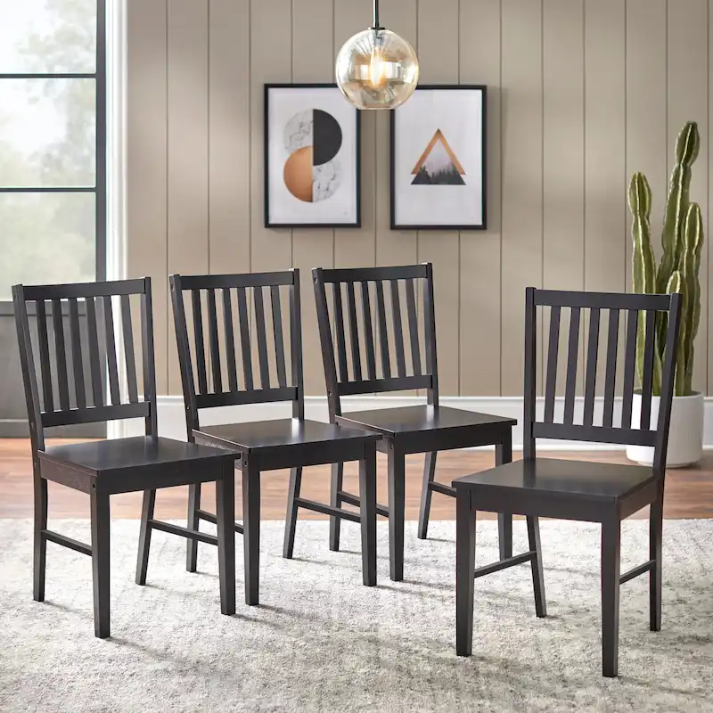 Solid Rubberwood Slat Back Dining Chairs – Espresso / Black / White / Charcoal Grey