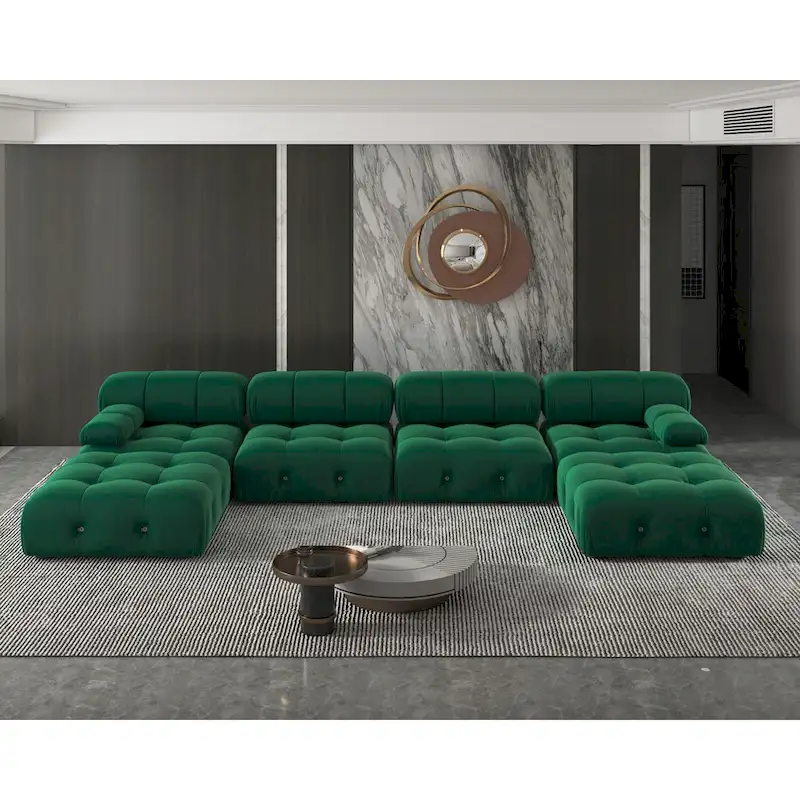 Velvet Sectional Sofa Reversible Modular Couch, Green